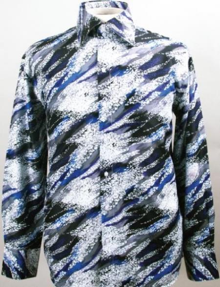 Mensusa Products Fancy Polyester Dress Fashion Shirt With Button Cuff Blue