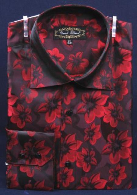 Mensusa Products Fancy Polyester Dress Fashion Shirt With Button Cuff Burgundy