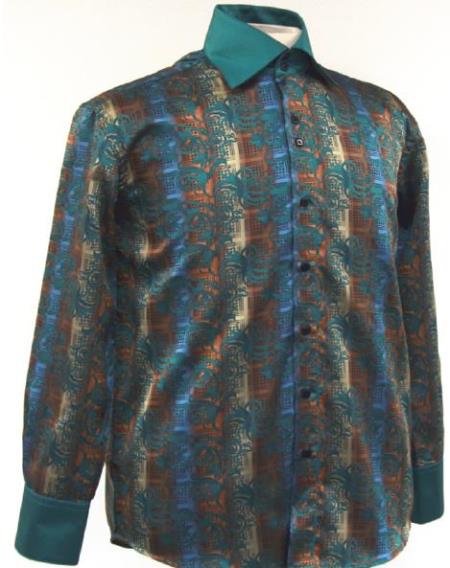 Mensusa Products Fancy Polyester Dress Fashion Shirt With Button Cuff Green