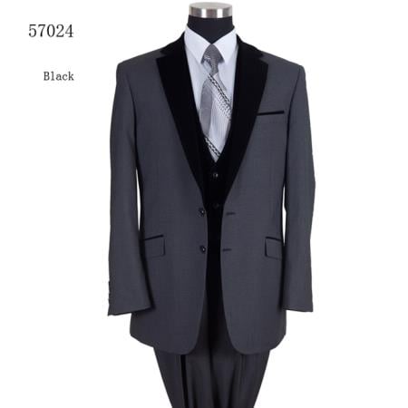 Mensusa Products Two Tones Tuxedo Black Lapeled Vested Tuxedo Formal Dinner Suit Black