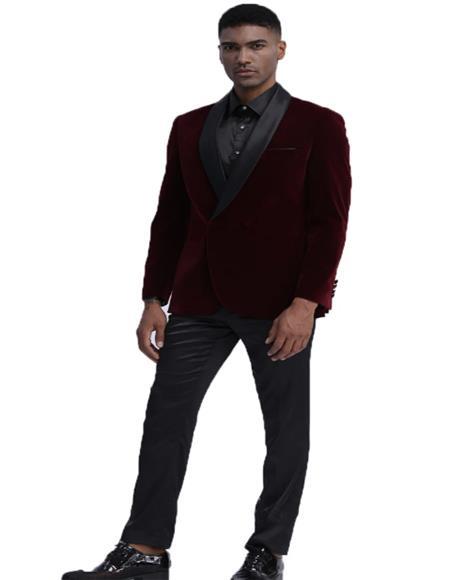 Burgundy Double Breasted Velvet Tuxedo Velour Men S Blazer