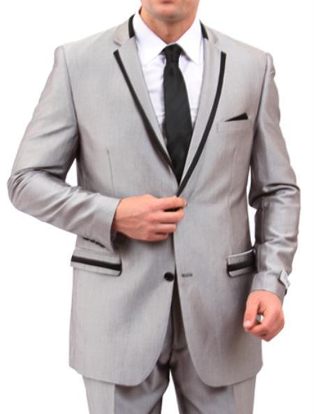 Mensusa Products Mens 2 Button Front Closure Slim Fit Suit Grey
