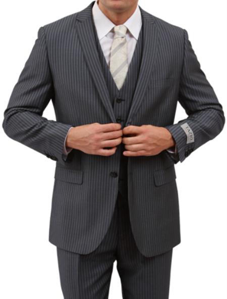 Mensusa Products Men's 2 Button Front Closure Grey Pinstripe Slim Fit Suit