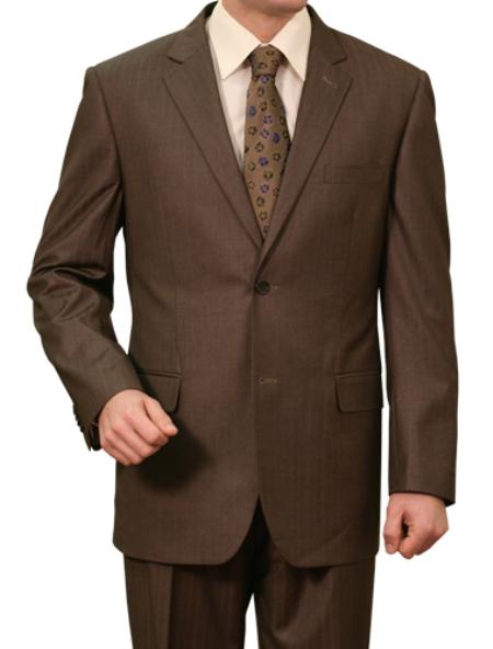 Mensusa Products Mens Brown Pin Stripe 2 Button Front Closure Notch Lapel Suit