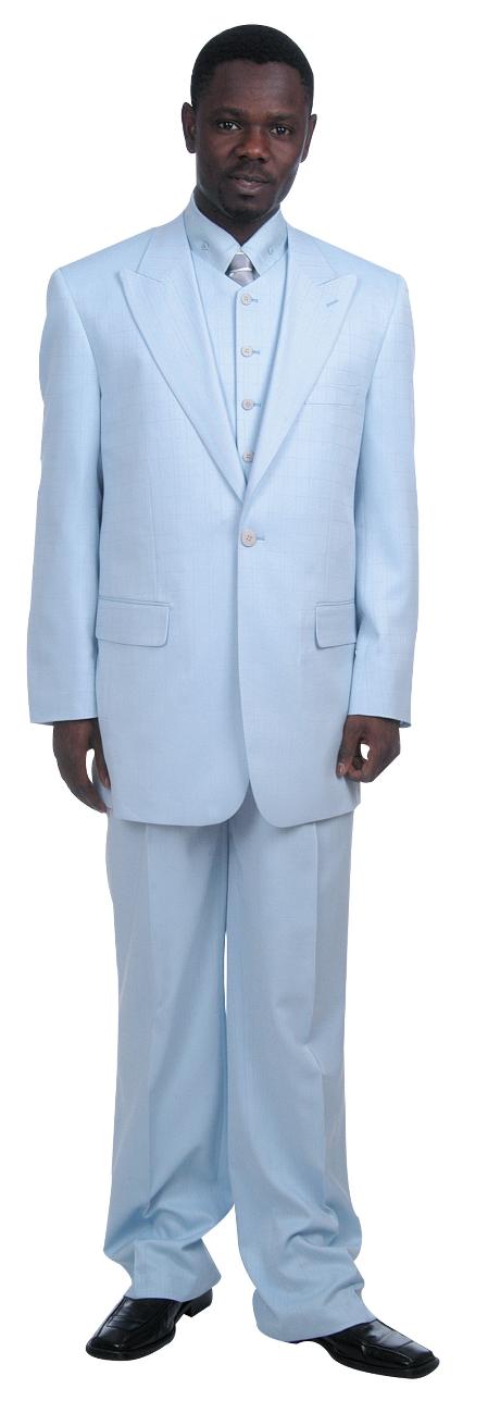 Mensusa Products Men's Fashionable 1 Button Zoot Suit With Vest Sky Blue