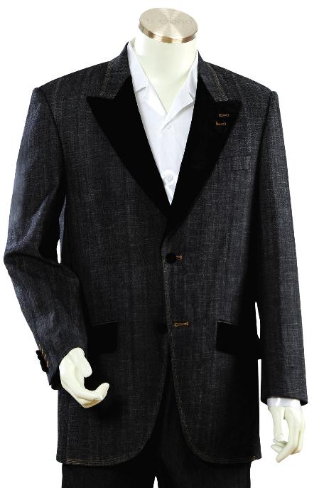 Mensusa Products Mens Luxurious Black Zoot Denim Fabric Suit