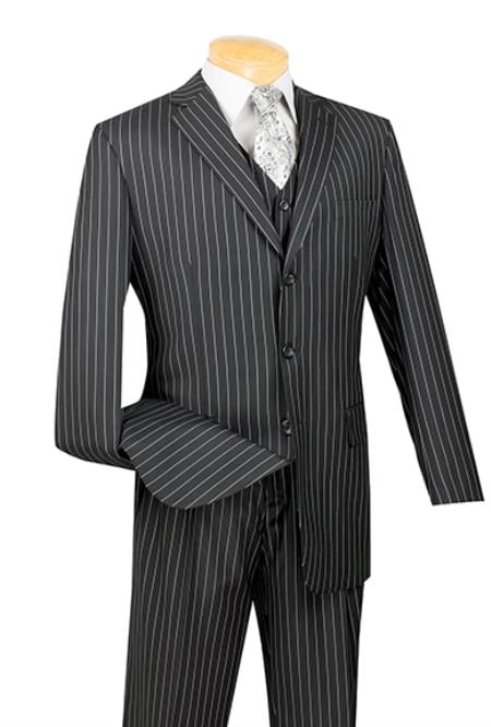 Mensusa Products Men's 3 Piece Pinstripe Black three piece suit