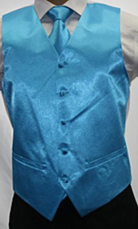 Mensusa Products Men's Shiny Turquoise Microfiber 3piece Vest