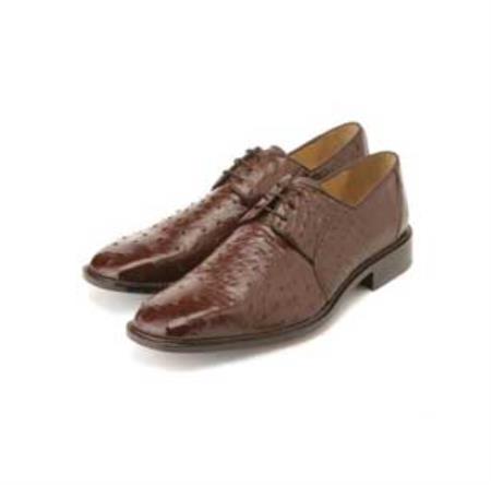 Belvedere Genuine Ostrich / Mens Dress Shoes with Lambskin Lining and Cusioned Insoles with Leather Sole in Brown