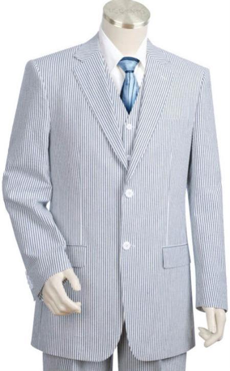 Mensusa Products Mens 2pc 1 Cotton Seersucker Suits BlueoffWhite