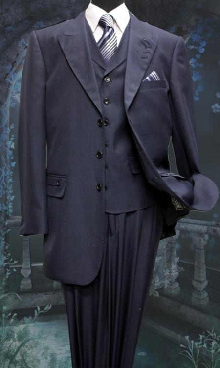 Mensusa Products Mens 3 Piece Solid Fashion Suit With A Vest Navy
