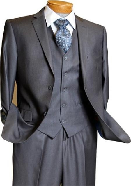 Mensusa Products Mens 3 Piece Vested 2 Button Grey on Grey Pinstripe Slim Fit Suit