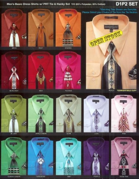 Mensusa Products Mens Basic Dress shirt With Tie & Hanky Available in 34 Colors