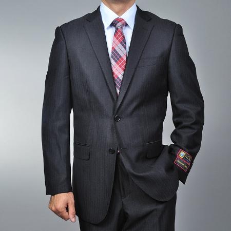 Mensusa Products Men's Black Herringbone 2button Suit