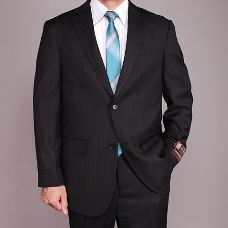 Mensusa Products Men's Black Pinstripe 2button Suit