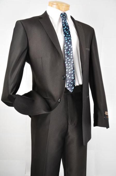 Mensusa Products Mens Black Single Breasted 2 Button Slim Fit Suit