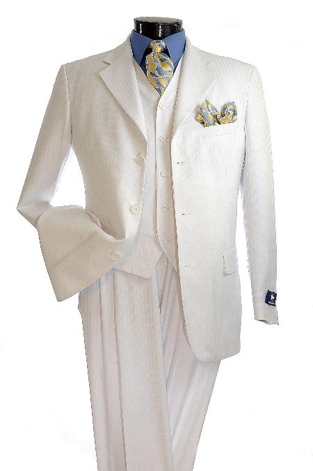 Mensusa Products Men's Elegant White pinstripe 3 Button Zoot Suit