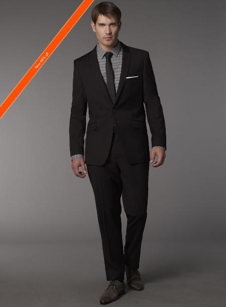 Mensusa Products Men's Euro Cut Black Suit + Skinny Tie