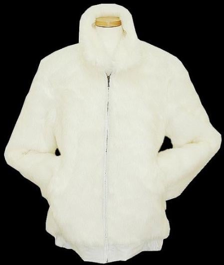 Mensusa Products Men's White Faux Fur Bomber Jacket