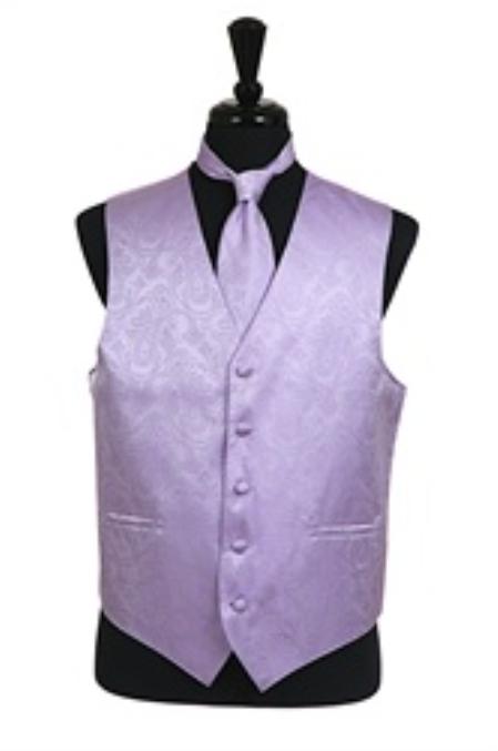 Mensusa Products Paisley tone on tone Vest Tie Set Lavender