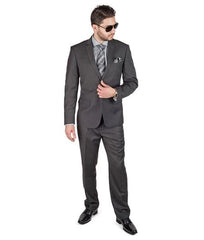 Slim Fit 2 Button  Double Vented Men Charcoal Grey Suit - Dress Suit For Men