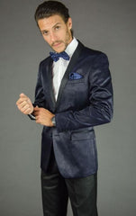 Men'S 2 Button Navy Blue Velvet Slim Fit Tuxedo Jacket / Blazer Men'S / Tux / Dinner Jacket Looking