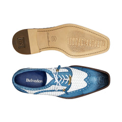 Mens Belvedere Gerry Ostrich & Woven Calf Wingtip Dress Shoe in Blue & White