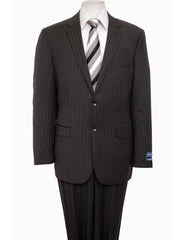 Designer Affordable Inexpensive Men's Classic   Wool Pinstripe Black Suit Flat Front Pant