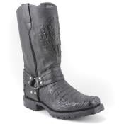 Los Altos Black Genuine Crocodile Biker Boot