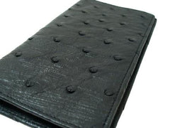 Men'S Genuine Exotic Animal Skin Ostrich Checkbook - Black