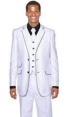 Black Lapel Two Toned Men'S 2 Button 3 Piece Church Suit White Tuxedo With Black Trim - Three Piece Suit