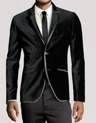 Men New Luxury PartyWear Black Velvet 2 Button Wedding Tuxedo