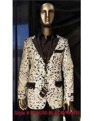 Men'S Black ~ White Fashion Shiny Sequin Paisley Blazer Sport Coat Tuxedo Jacket