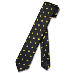 Narrow NeckTie Skinny Black w/ Yellow Polka Dots Men's 2.5 Tie - Men's Neck Ties - Mens Dress Tie - Trendy Mens Ties