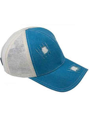 Genuine Baseball Cap Blue/Off White CACHUCHA DE COCODRILO Ostrich World Best Alligator ~ Gator Skin Exotic Skin