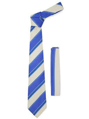 Microfiber Fashionable Striped NeckTie And Hankie Set Blue Beige- Men's Neck Ties - Mens Dress Tie - Trendy Mens Ties