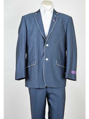 Men's Navy Tuxedo - Blue Tuxedo Suit With White Trim Lapel Slim Fit Wedding Suit - Prom Suit