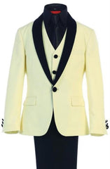 Boys Kids Sizes Tuxedo Suit AFT 3-Button Vest Suede Shawl Suit With Adjustable Tie Ivory