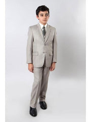 Boy's 5 Piece Kids Sizes Dark Tan Suit Perfect for toddler Suit wedding attire outfits With Tone On Tone Pinstripe