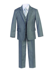 Kids Boys Two Buttons Gray 5 Piece Set Formal Cotton Blend Suit Perfect for wedding attire outfits - Toddler Suit