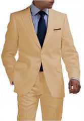 Men's Sand Linen Tapered Cutting Two Button Suit - Mens Linen Suit