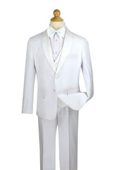 Boy's White 5 Piece Kids Sizes Tuxedo Pleated Pant,Shirt And Bow Tie Perfect for toddler Suit wedding attire outfits