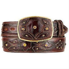 Men's Burnished Brown Original Eel Skin Fashion Western Hand Crafted Belt