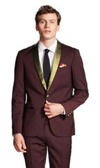 Burgundy ~ Wine ~ Maroon Suit And Gold Tuxedo Suit For Men Burgundy Tuxedo