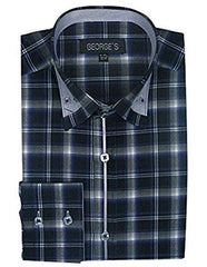 Men's Classic Long Sleeve Plaids And Checks Pattern Navy Casual Dress Shirt