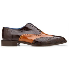 Belvedere Varo  Chocolate Brown & Tan Genuine Alligator Eel Wingtip Shoes