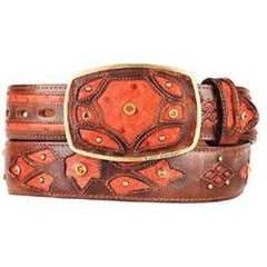 Men's Burnished Cognac Original Ostrich Full Quill Skin Fashion Western Belt