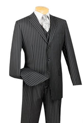 Men'S 1920'S 30'S Fashion Look Available In 2 Or 3 Buttons Kids Sizes 3 Piece Bold Chalk Pinstripe Black Three Piece Vested Suit Perfect For Boys Wedding Outfits