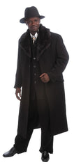 Men's Dress Coat Luxurious Long  Maxi Coat Suit Black Fur Lapel + Matching Suit inside