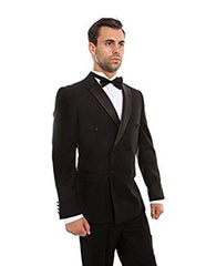 Double Breasted Tuxedo Mens Slim Fit Double Breasted Suits Tuxedo Flat Front Pants Black